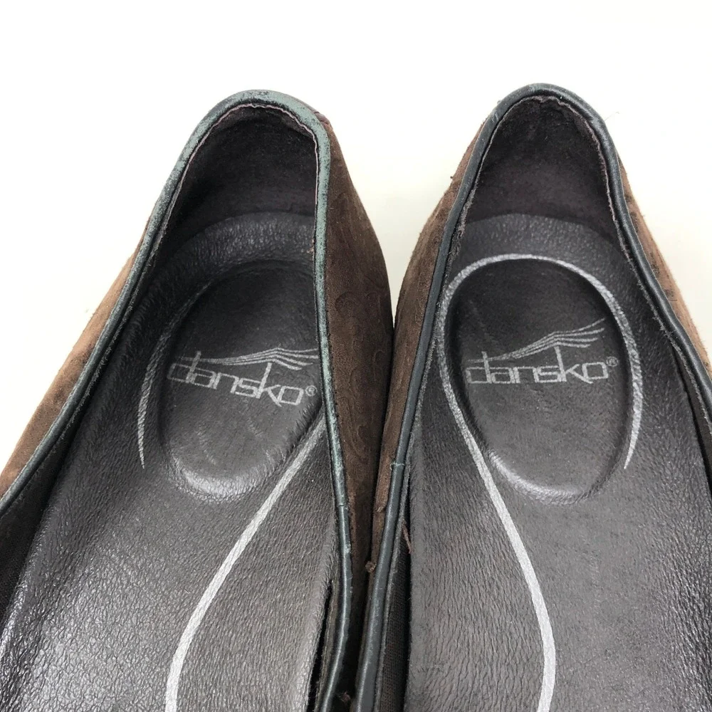 Dansko Womens 39 Oksana Loafers Brown Floral Embossed Suede Leather Slip On